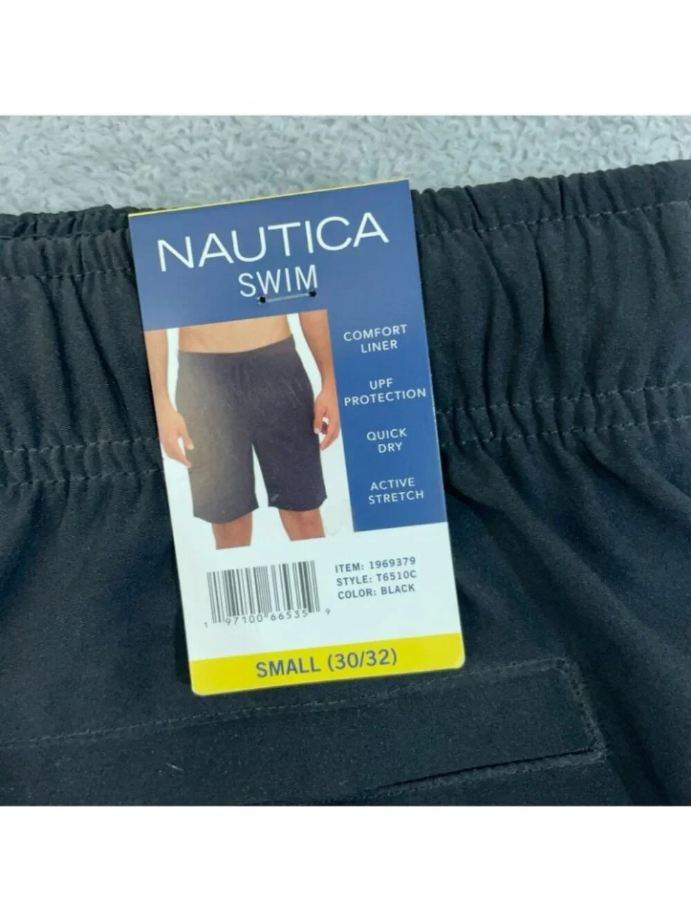 NWT Nautica Men's Black Swim Shorts Classic Fit Small UPF Quick Dry